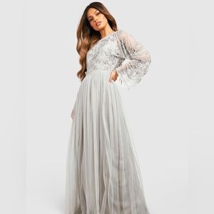BRIDESMAID HAND EMBELLISHED LONG SLEEVE MAXI DRESS